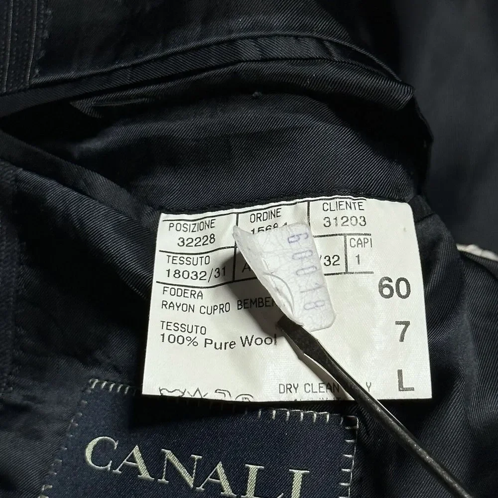 Canali Mark Shale Black Pinstripe Two Button Italy Wool Blazer Jacket‎ Men's 50L